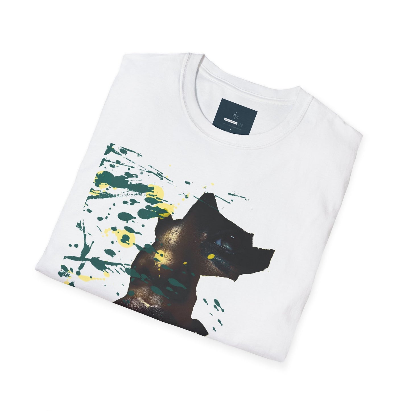 Afrofuturist Paint Splatter Face T-Shirt – Bold Black Art Tee, Drip Paint Portrait Shirt, Modern Abstract Expression Tee