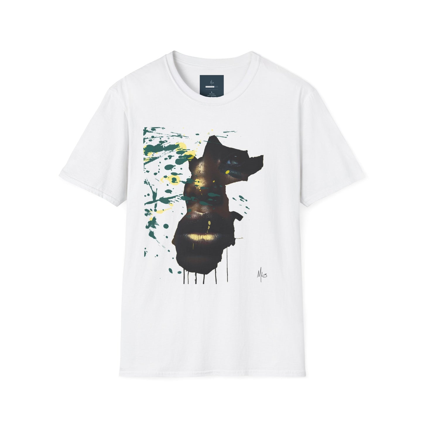 Afrofuturist Paint Splatter Face T-Shirt – Bold Black Art Tee, Drip Paint Portrait Shirt, Modern Abstract Expression Tee