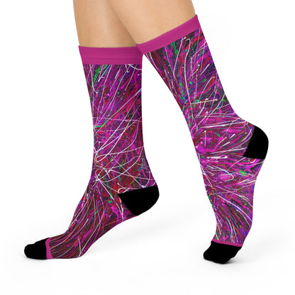 Pink "Splash" Cushioned Crew Socks - Colorful Comfortable Wear for Every Occasion
