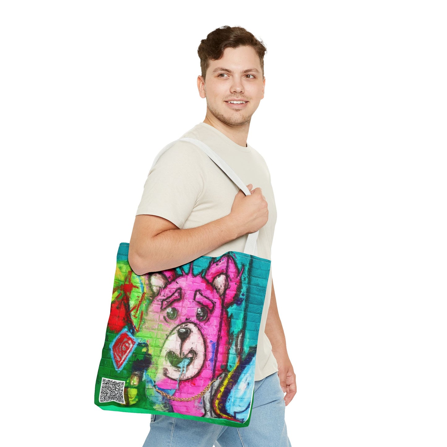 "Graffiti Pink Bear" Tote Bag