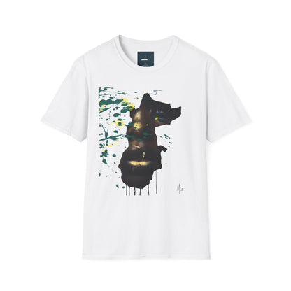 Afrofuturist Paint Splatter Face T-Shirt – Bold Black Art Tee, Drip Paint Portrait Shirt, Modern Abstract Expression Tee