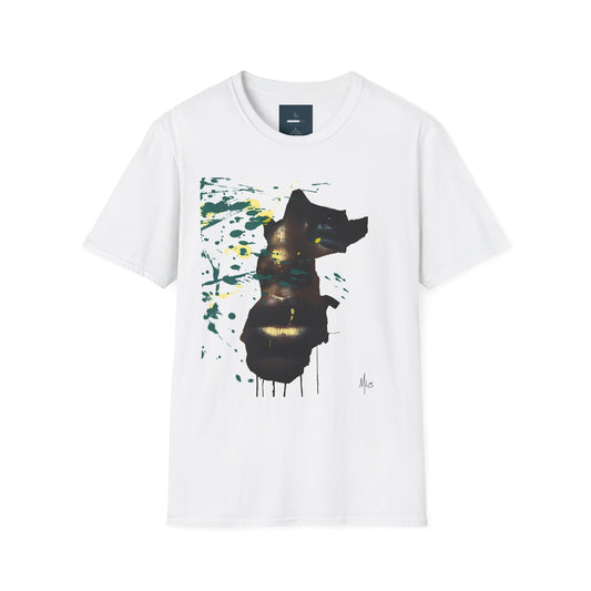 Afrofuturist Paint Splatter Face T-Shirt – Bold Black Art Tee, Drip Paint Portrait Shirt, Modern Abstract Expression Tee