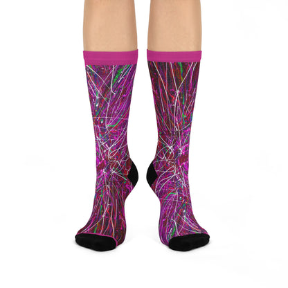 Pink "Splash" Cushioned Crew Socks - Colorful Comfortable Wear for Every Occasion